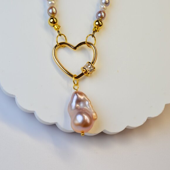 Pastel Freshwater AK Pearl Heart Necklace 23-inch Boho Dreams! - Picture 2 of 6